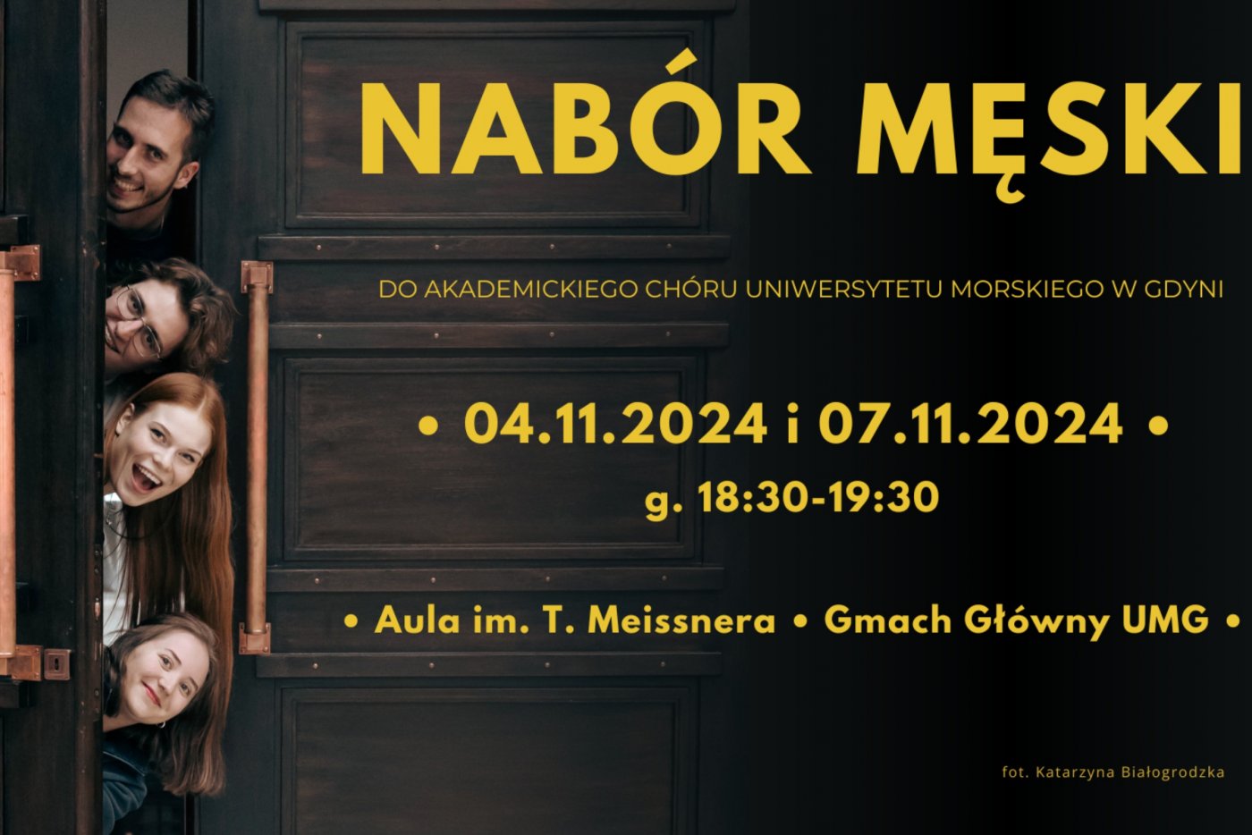 Grafika promująca męski nabór do Akademickiego Chóru Uniwersytetu Morskiego w Gdyni (materiały prasowe/ fot. Katarzyna Białogrodzka)