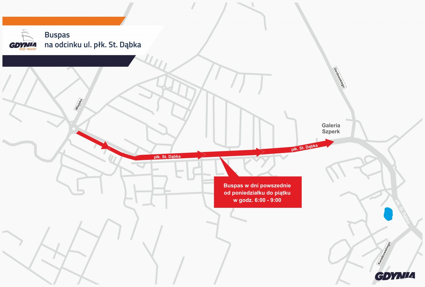 Odcinek buspasa na ul. płk. Dąbka, mapa poglądowa