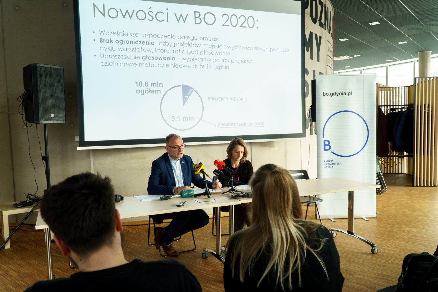 O Budżecie Obywatelskim 2020 mówili dziś Michał Guć, wiceprezydent Gdyni ds. innowacji oraz MArta Wieczorek z Laboratorium Innowacji Społecznych // fot. Aleksander Trafas