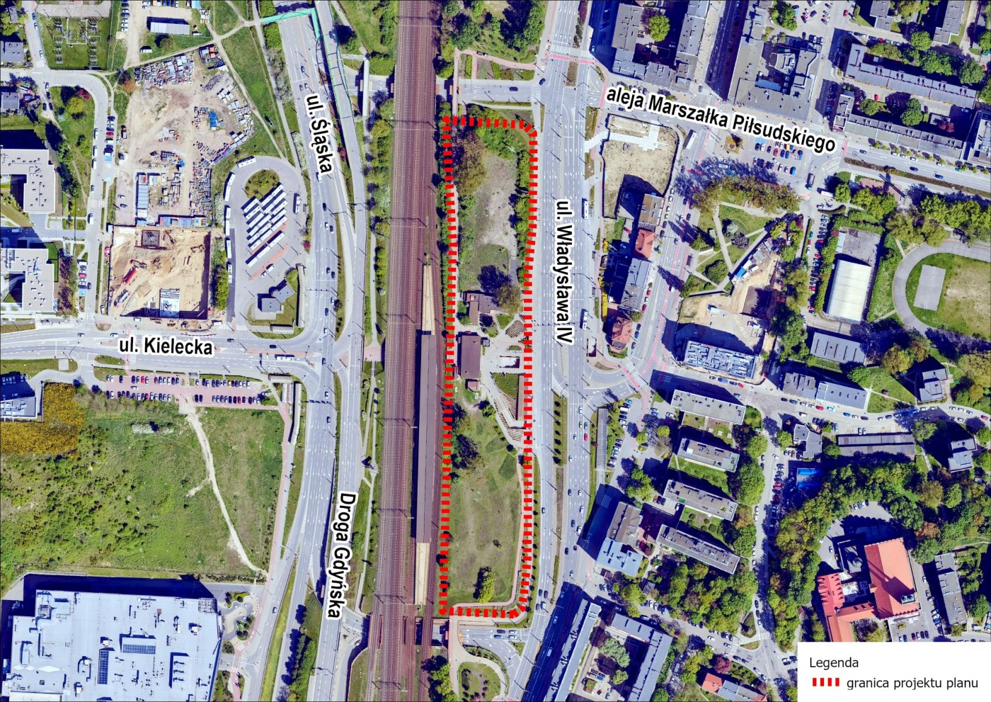 Ortofotomapa: projekt miejscowego planu zagospodarowania przestrzennego części dzielnicy Wzgórze św. Maksymiliana, rejon ulic Władysława IV i alei marszałka Piłsudskiego