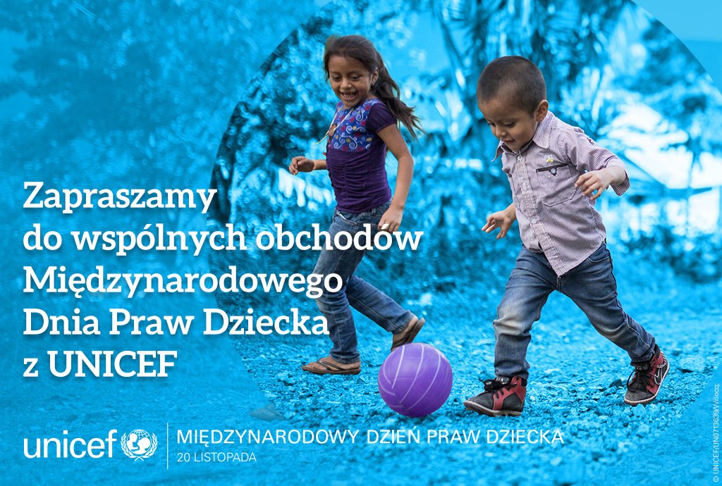 Grafika ilustracyjna - zabawa dwójki dzieci - obchodów Międzynarodowego Dnia Praw Dziecka z UNICEF. Źródło: UNICEF