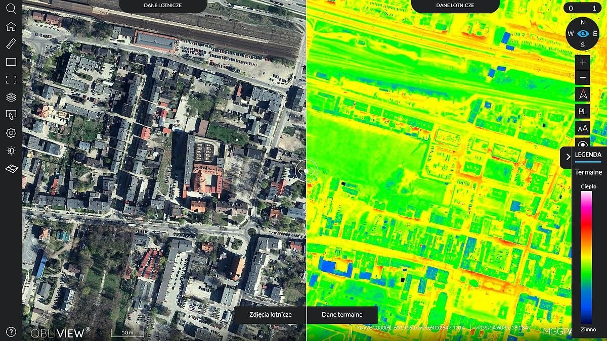 Portal umożliwia mieszkańcom Gdyni, Rumi, Redy i Wejherowa przeglądanie lotniczych map termowizyjnych i porównywanie ich ze standardowymi zdjęciami lotniczymi (źródło OPEC)