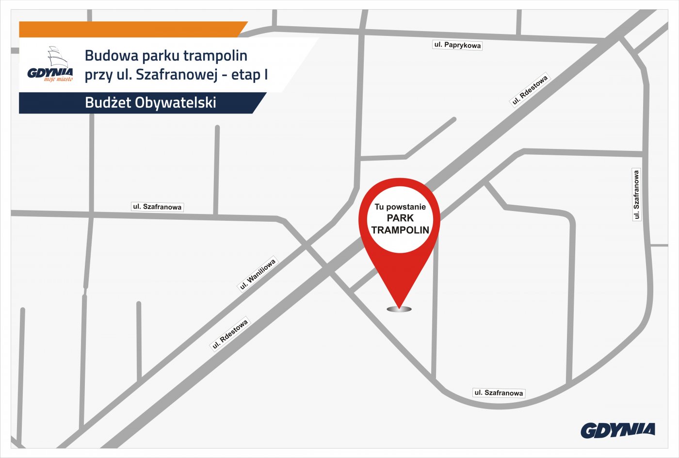 Mapka przedstawiająca lokalizację parku trampolin ziemnych na Dąbrowie // mat.pras.#dzielnicewGdyni