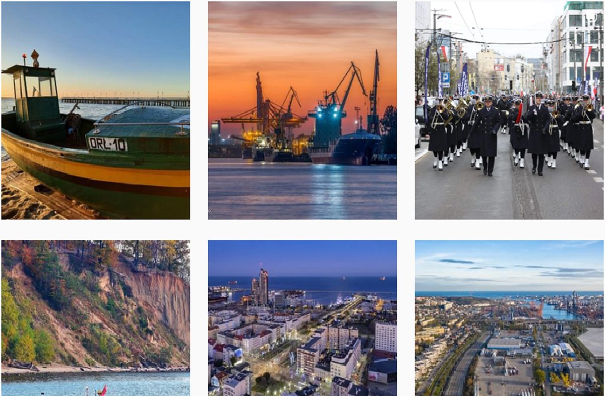 Kolaż zdjęć publikowanych na oficjalnym profilu miasta Gdyni na Instagramie 