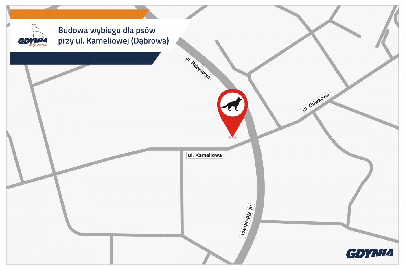 Mapka przedstawiająca lokalizację wybiegu dla psów na Dąbrowie // mat.pras.#dzielnicewGdyni