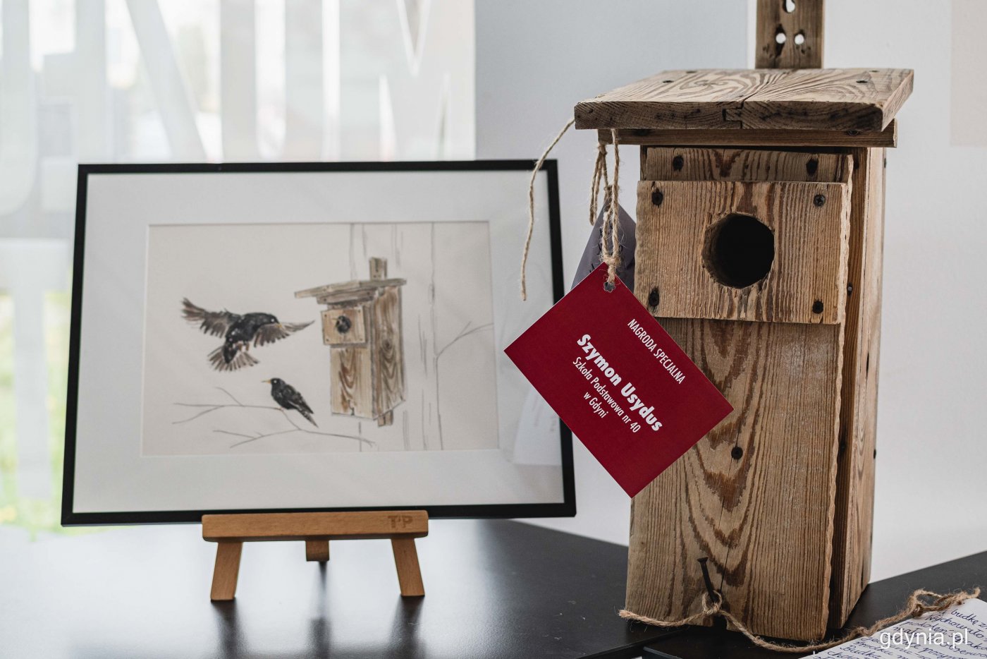 Szpacza budka z historią, której autor - Szymon Usydus - w kwietniu otrzymał nagrodę specjalną. Teraz odrestaurowana konstrukcja zawiśnie na drzewie przy Muzeum Miasta Gdyni, fot. Kamil Złoch / archiwalne