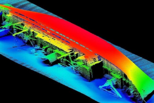 Wrak belgijskiego statku Georg Buchner leżący w pobliżu Przylądka Rozewie (zdjęcie na podstawie pomiarów hydrograficznych Urzędu Morskiego w Gdyni)