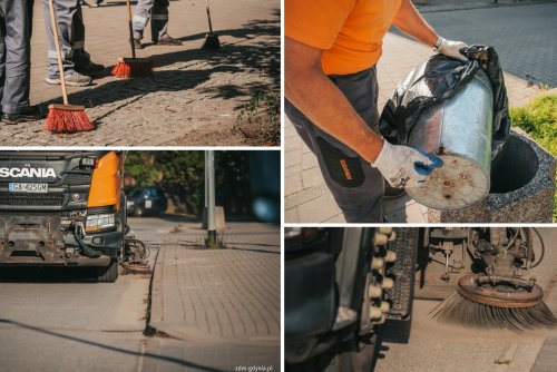 Utrzymanie czystości gdyńskich ulic, chodników i przestrzeni publicznych to zadanie Zarządu Dróg Miejskich, które jest realizowane przez cały rok (fot. i kolaż Marcin Mielewski, Zarząd Dróg Miejskich)