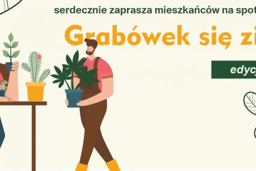 Graficznie przedstawione postaci z kwiatkami w doniczkach.