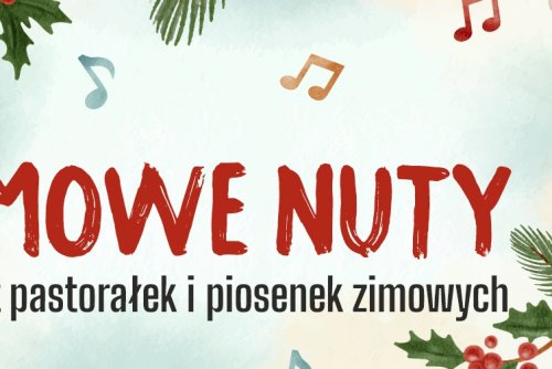 Plakat w zimowej atmosferze z gitarą.