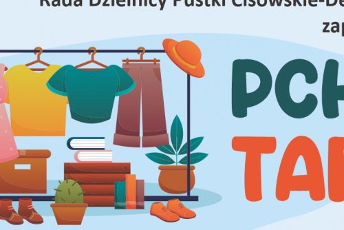 Plakat z graficznym przedstawieniem przedmiotów, które można kupić na pchlim targu.