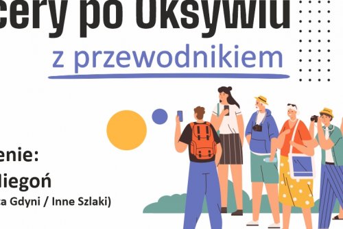 Graficzne postacie zwiedzające okolice.