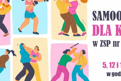 Plakat promujący zajęcia samoobrony na Karwinach.