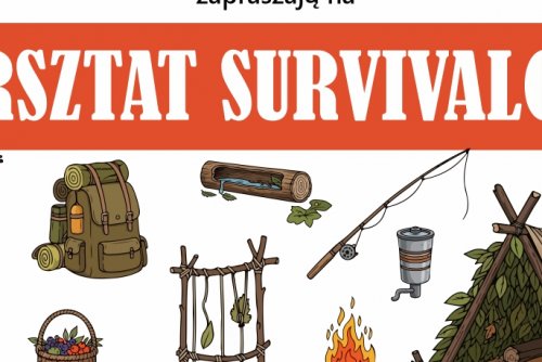 Plakat z elementami graficznymi, których używa sie podczas survivalu.