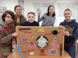Dzieci prezentują swoją pracę: na tablicy korkowej schemat działań // fot SP 47