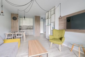 Mieszkanie Bernadowska 1E/6 salon z aneksem kuchennym