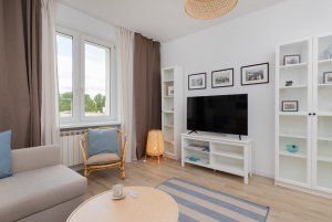 Apartament Abrahama 62, widok na salon