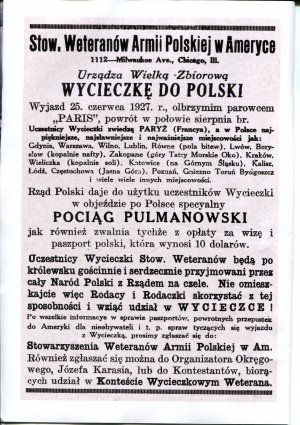 Artykuł zapowiadający wycieczkę Stowarzyszenia Weteranów do Polski