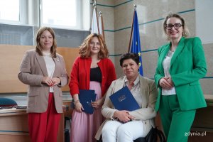 Na zdjęciu od lewej: wiceprezydentka Gdyni Oktawia Gorzeńska (przewodnicząca rady w I kadencji), koordynatorka ds. Praw Człowieka Marta Otrębska oraz członkini Gdyńskiej Rady Kobiet II kadencji Anna Dobkowska i Agnieszka Tokarska &ndash; wiceprzewodnicząca rady w I kadencji  (fot. Karolina Szypelt)
