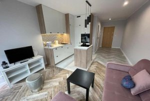 Salon z aneksem kuchennym w High Standard Apartment Gdynia