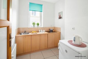 Apartamenty Sleepy3city, jeden z apartamentów, widoki na kuchnię