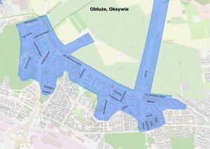 Mapa ilustrująca obszar Obłuża i Oksywia, na którym nie będzie wody w nocy z 6 na 7 listopada