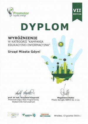 Wyróżnienie Gdyni w konkursie „Promotor Czystej Energii”