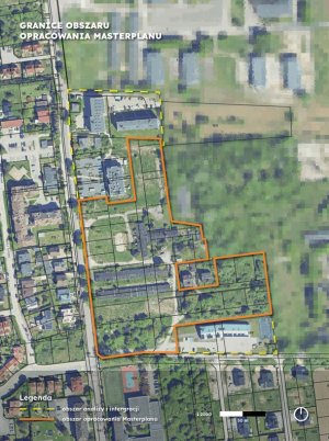 Obszar opracowania masterplanu oraz obszar analizy i integracji.