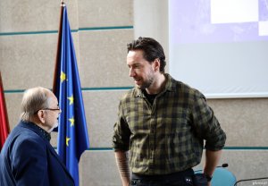 Bartosz Pieczyński i Wiesław Wilczkowiak z Gdyńskiej Rady Kultury podczas spotkania w magistracie