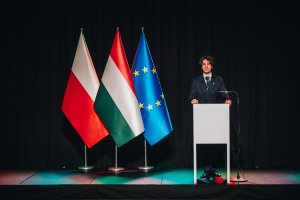 P&eacute;ter N&aacute;ndor Kert&eacute;sz &ndash; konsul generalny Węgier w Gdańsku podczas spotkania w Europejskim Centrum Solidarności z okazji 70. rocznicy wybuchu powstania węgierskiego