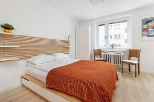 Część sypialniana w obiekcie noclegowym typu studio Władysława IV 7-15A/3