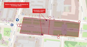 Mapka przedstawiająca zmiany w organizacji ruchu opisane w artykule
