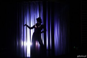 Na scenie Katarzyna Kurdej-Mania w bardzo ciemnym świetle scenicznym
