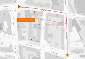 Mapa utrudnień w ruchu na ulicach Waszyngtona i Św. Piotra w Gdyni