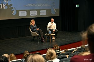 Grzegorz Kasdepke i Magdalena Rigamonti podczas premiery książki pt. &bdquo;Lufcik&rdquo; w Gdyńskim Centrum Filmowym 