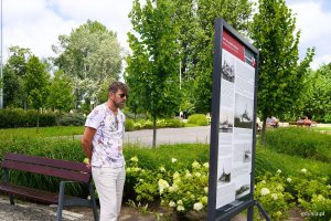 Mężczyzna ogląda plansze