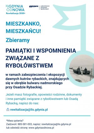 Plakat zapraszający do dzielenia się pamiątkami związanymi z ryboł&oacute;wstwem.
