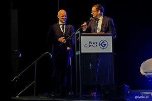 Bogdan Ołdakowski – sekretarz generalny Organizacji Portów Bałtyckich i Alan Aleksandrowicz – przewodniczący Organizacji Portów Bałtyckich oraz wiceprezes Portu Gdańsk podczas otwarcia Baltic Ports for Climate Conference 2025 