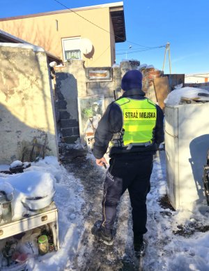 Strażnik w mundurze na tle budynku