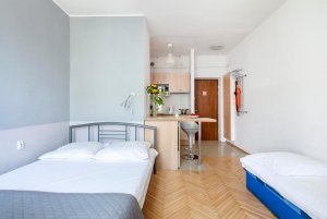 Pok&oacute;j z aneksem kuchennym w obiekcie Sleepy3city - Abrahama 46A