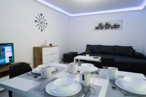 Apartament Focus, salon z jadalnią