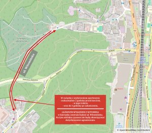 Mapa z zaznaczoną organizacją ruchu na ul. Witomińskiej w Gdyni