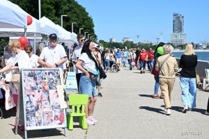 Stoiska gdyńskich organizacji pozarządowych ustawione wzdłuż bulwaru Nadmorskiego w ramach Gdyńskiego Pikniku Pozarządowego
