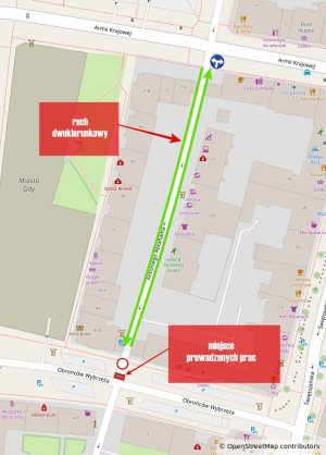 Mapa przedstawiająca zmiany w organizacji ruchu na ul. Abrahama i ul. Obrońców Wybrzeża