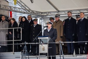 wiceadmirał Jarosław Ziemiański - inspektor Marynarki Wojennej podczas uroczystości z okazji 106. rocznicy utworzenia Marynarki Wojennej 