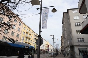 Na ulicy Świętojańskiej zawisły flagi w kaszubskich barwach i z motywem kaszubskiego haftu z okazji Dnia Jedności Kaszub&oacute;w 