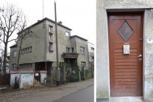 Widok na budynek i drzwi poddawane renowacji