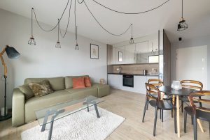 Mieszkanie Bernadowska 1E/12 salon z aneksem kuchennym