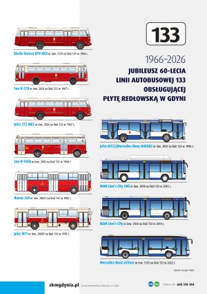 Pojazdy, kt&oacute;ee obsługiwały linię 133 przez 60 lat (mat. ZKM Gdynia)