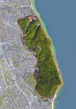 Granice terenu projektu miejscowego planu zagospodarowania przestrzennego części dzielnic: Wzgórze św. Maksymiliana, Redłowo i Orłowo w Gdyni oraz rejon rezerwatu przyrody „Kępa Redłowska” wraz z otoczeniem//mat. BPPMG